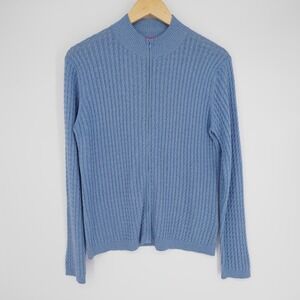 Peter Millar Sweater Womens L Blue Full Zip Mock Neck Silk Cotton Cashmere